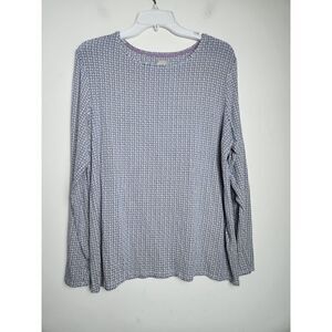 Chico's Blue & White Geometric Print Jersey Knit Blouse size 2 or Large